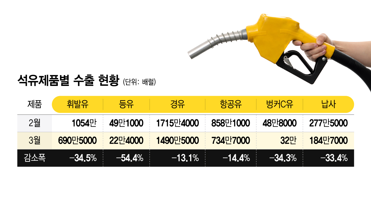 석유제품별 수출 물량 현황. /그래픽=윤선정