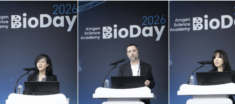 (사진 왼쪽부터) 암젠코리아 ‘바이오데이(Bio Day)’에 연자로 나선 암젠 R&D 부서의 아이칭 림(Ai Ching Lim) 부사장, 앤디 랭킨(Andy Rankin) 전무, 사업개발 부서의 헬렌 킴(Helen Kim) 전무./사진=암젠코리아