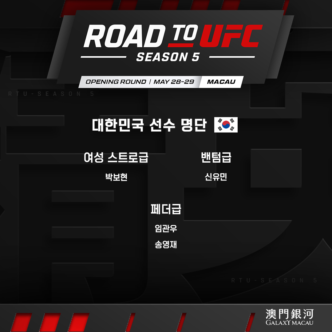 RTU 시즌 5 한국 선수 명단. /사진=UFC 공식 제공