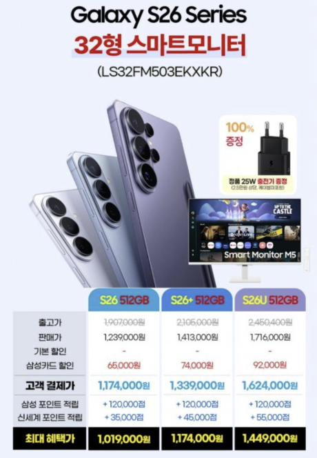 이마트 고래잇페스타에서 진행한 삼성 갤럭시S26 시리즈 할인행사 표./사진=온라인 커뮤니티