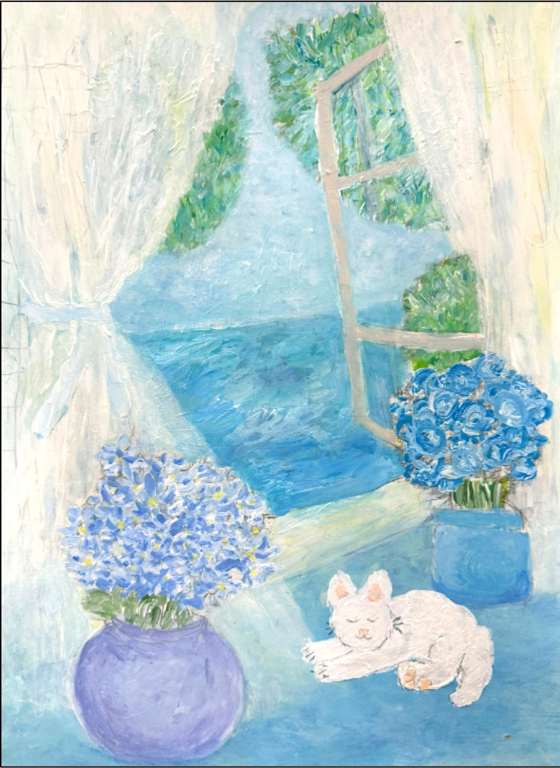 소영 작가의 ''바다 구경을 하다 잠든 고양이' 2026, acrylic on paper, 30x42cm (향기마을 캠패인 메인 작품). /이미지 제공=시스플래닛