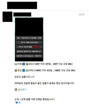 C씨가 텔레그램에서 운영한 불법 가상자산 교환 영업 광고글./사진제공=서울경찰청 광역수사단 광역수사대.