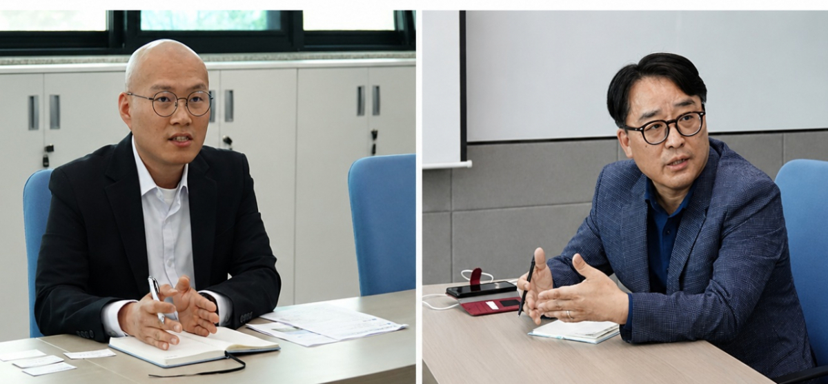 지난달 28일 대구광역시 군위군 소재 풍백풍력 사무실에서 만난 김근호 풍백풍력발전 대표(사진 왼쪽)와 김동일 서부발전 풍력사업부 차장/사진제공=서부발전
