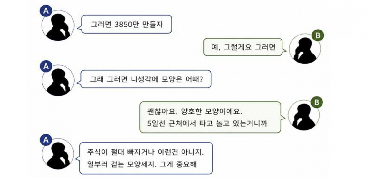 주가조작 '선수' A씨와 대신증권 부장 B씨가 주가조작 관련해 전화를 했던 내용./사진제공=서울남부지검 금융·증권범죄합동수사부.