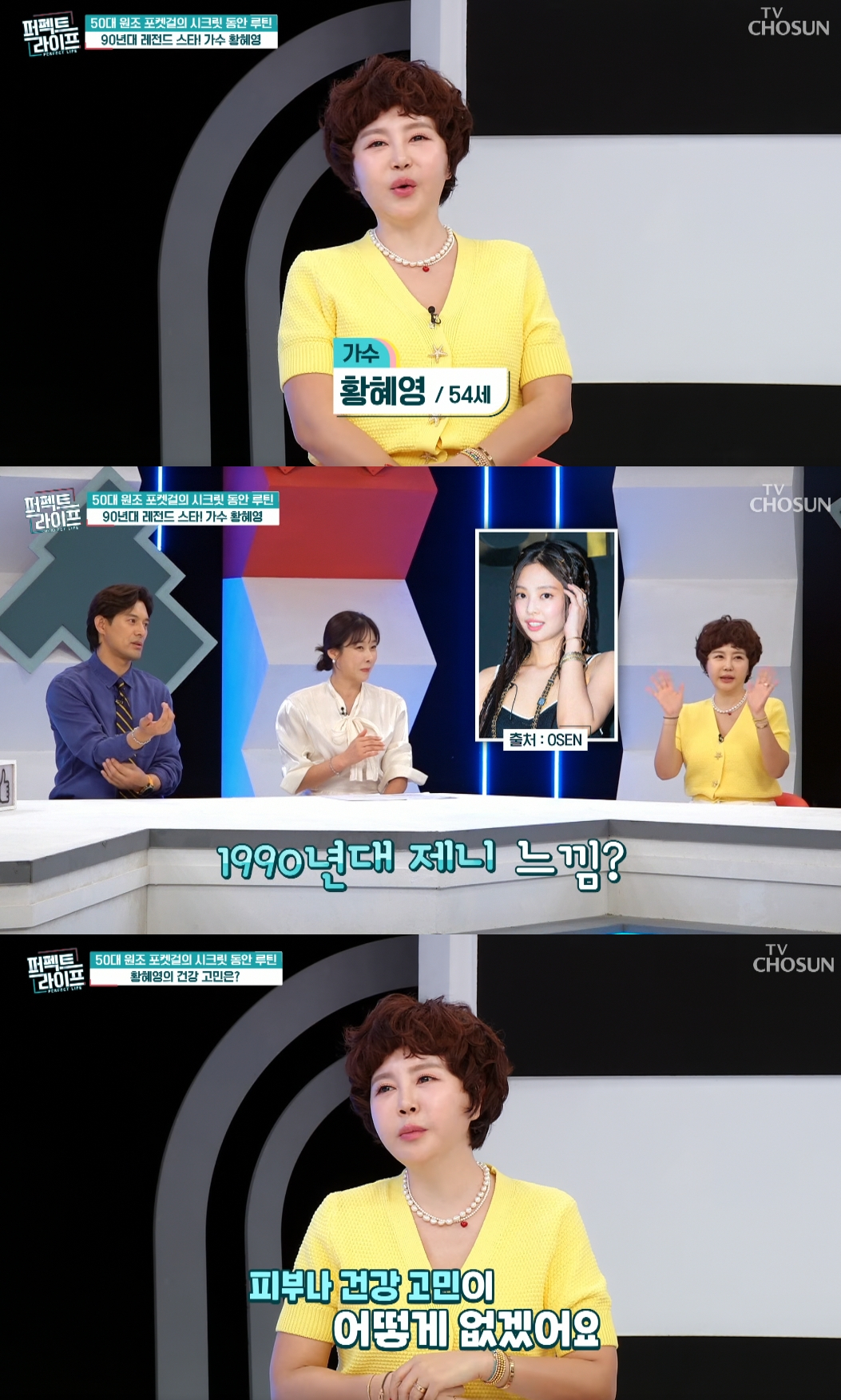 혼성그룹 투투 출신의 방송인 황혜영이 과거 뇌수막종으로 인한 뇌종양 수술을 받았다고 밝혔다. /사진=TV조선 '퍼펙트 라이프' 방송화면