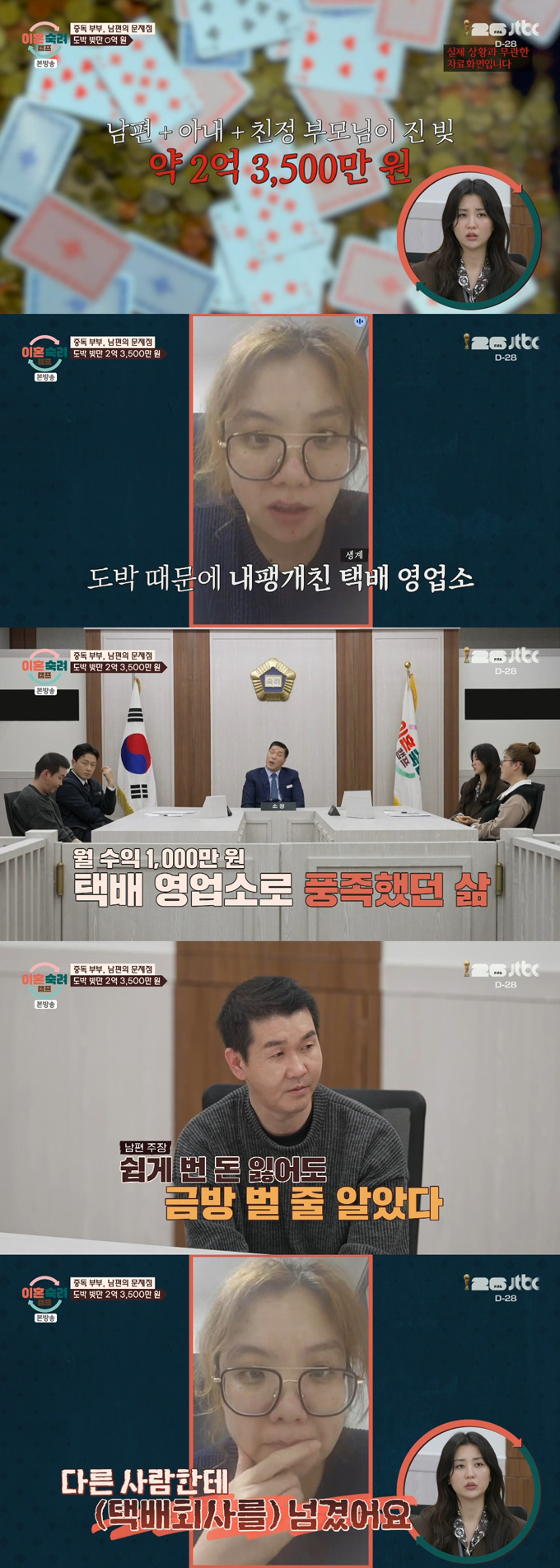 월 1000만원 벌던 '중독부부' 남편이 도박에 눈이 멀어 대출까지 받은 뒤 돈을 몽땅 날렸다고 밝혔다. /사진=JTBC '이혼숙려캠프' 방송 화면
