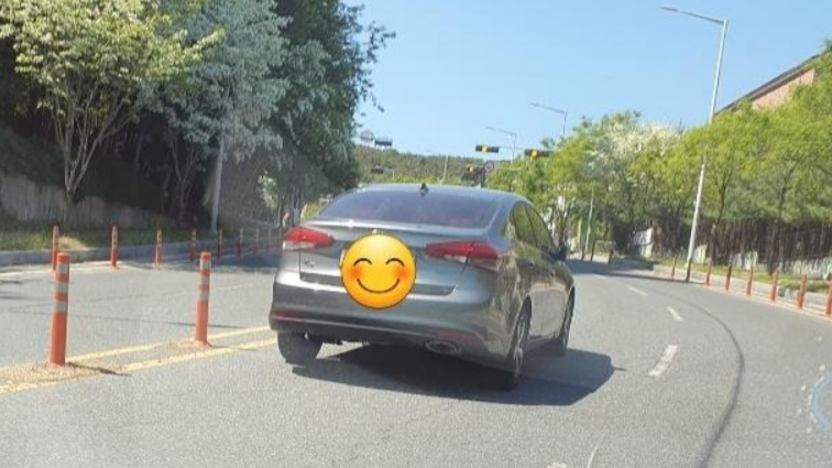 지난 9일 오후 2시쯤 대전 서구의 한 왕복 4차선 도로 1차로에 대놓고 불법 주차돼 있는 승용차 모습. /사진=보배드림 캡처