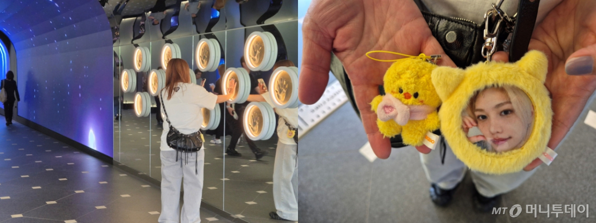 15일 서울 중구 롯데백화점을 찾은 일본인 관광객 니코씨가 스타에비뉴에 있는 아이돌그룹 스트레이키즈의 핸드프린팅과 사진을 찍고 있다. 니코씨는 스트레이키즈의 굿즈를 가져와 현장에서 사진을 찍었다./사진=유예림 기자