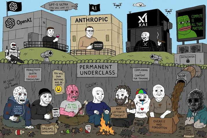 AI 시대 영구하층민에 대한 우려를 보여주는 인터넷 밈/사진=X