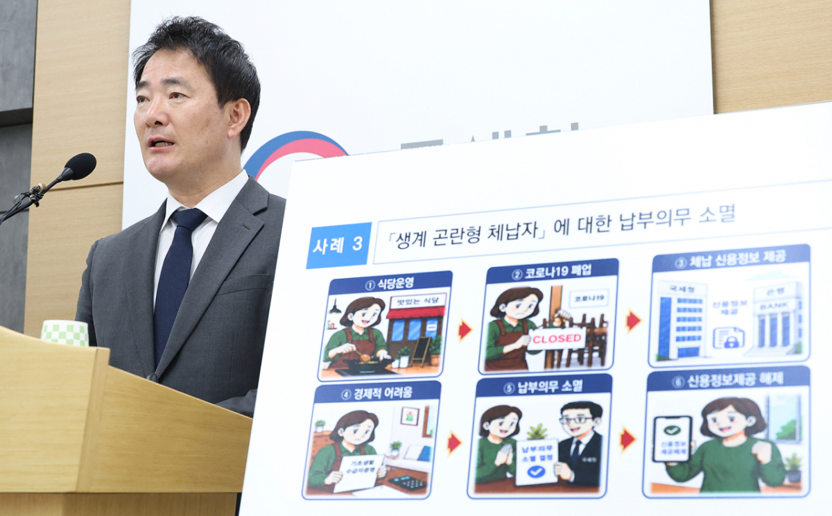 김휘영 국세외수입통합징수준비단장이 18일 체납관리단 기간제 근로자 전국 채용 관련 브리핑을 하고 있다./사진=국세청 제공.