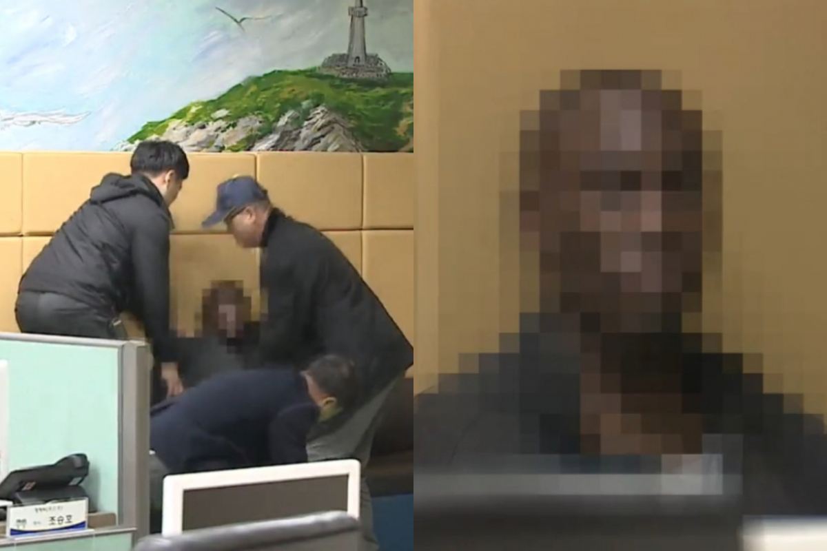 검거 후에도 기행을 벌인 M씨 모습. 그는 입고 있던 옷을 모두 벗어 던진 뒤 나체 상태로 동물 소리와 같은 괴성을 내거나 아프리카 전통춤을 연상하게 하는 몸동작을 취했다. /사진=SBS 뉴스 캡처