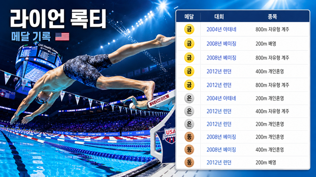 라이언 록티의 메달 경력. /사진=AI 제작 이미지.