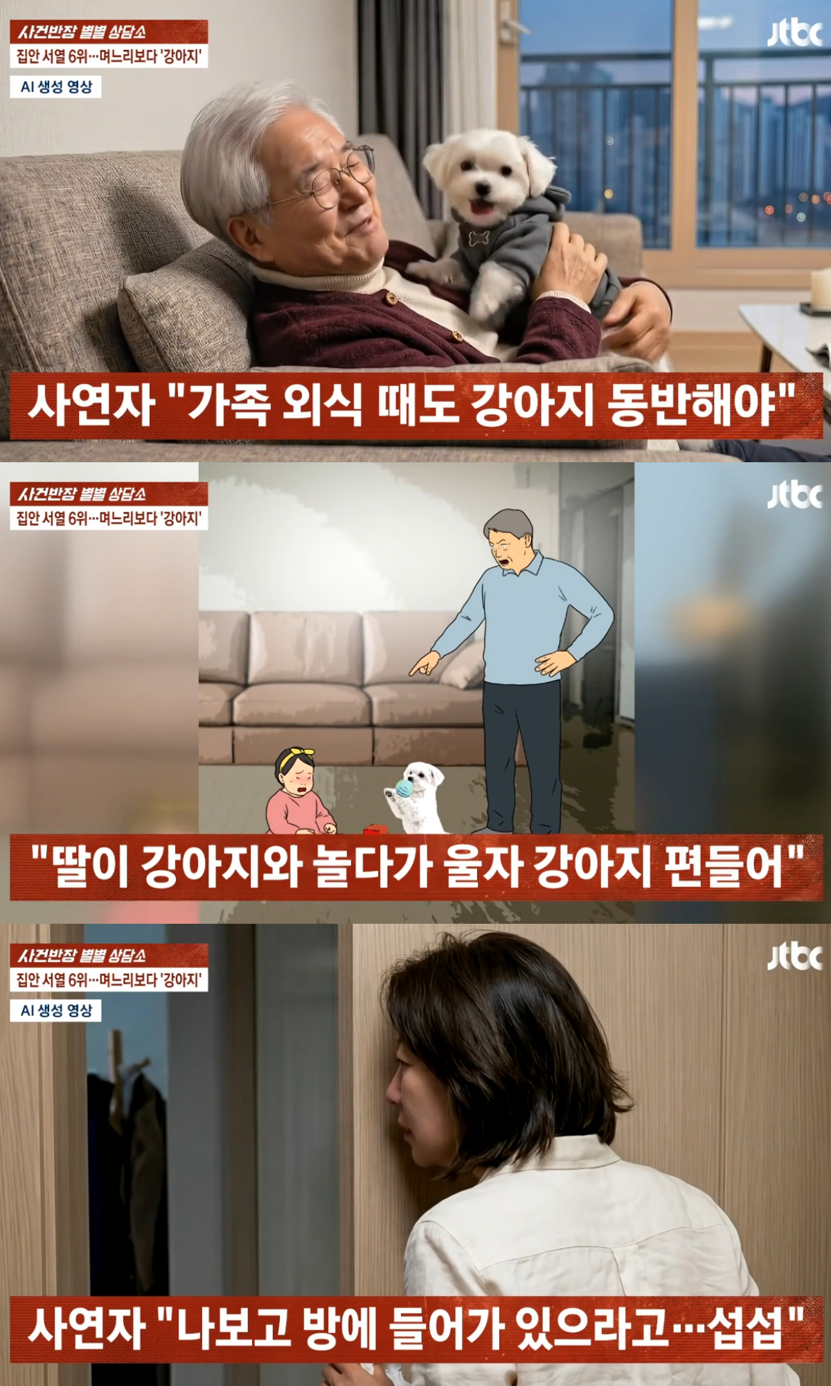 시아버지가 며느리와 손녀보다 반려견을 더 아끼는 것 같아 서운하다는 사연이 전해졌다. /사진=JTBC '사건반장' 캡처