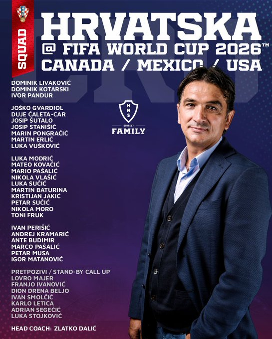 2026 FIFA 북중미 월드컵 크로아티아 축구 대표팀 최종 명단 및 예비 엔트리. /사진=크로아티아축구협회 SNS 캡처