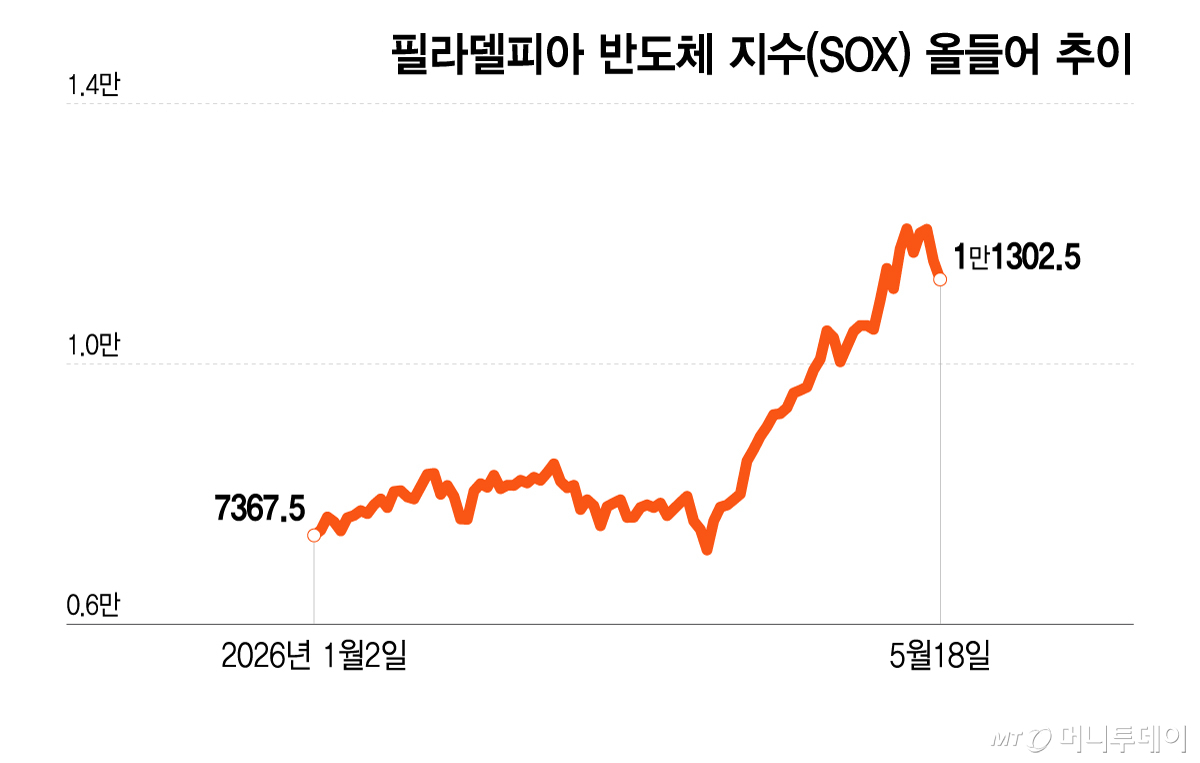 필라델피아 반도체 지수(SOX) 올들어 추이/그래픽=이지혜