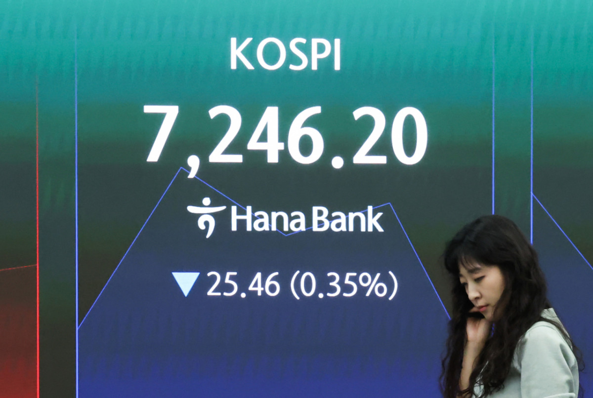 (20일 서울 중구 하나은행 딜링룸 전광판에 코스피 지수가 표시돼 있다. 이날 코스피는 상승 출발했지만 장 초반 하락 전환했다. /사진=뉴스1