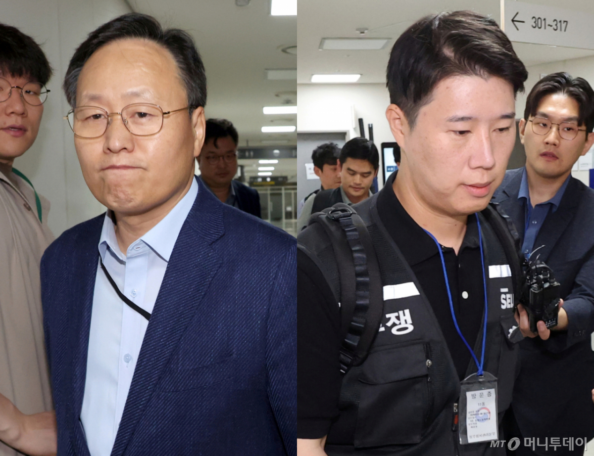 삼성전자 사측 대표교섭위원인 여명구 DS(반도체 부문) 피플팀장(왼쪽)과 최승호 삼성그룹 초기업노동조합 삼성전자지부 위원장이 20일 정부세종청사 중앙노동위원회에서 열린 2차 사후조정 최종회의를 마치고 나서고 있다. 이날 삼성전자 노사의 협상이 합의점을 찾지 못하고 끝내 결렬 됐다. 노조는 내일 총파업에 돌입한다고 밝혔다. 2026.5.20/뉴스1 Copyright © 뉴스1. All rights reserved. 무단 전재 및 재배포, AI학습 이용 금지.