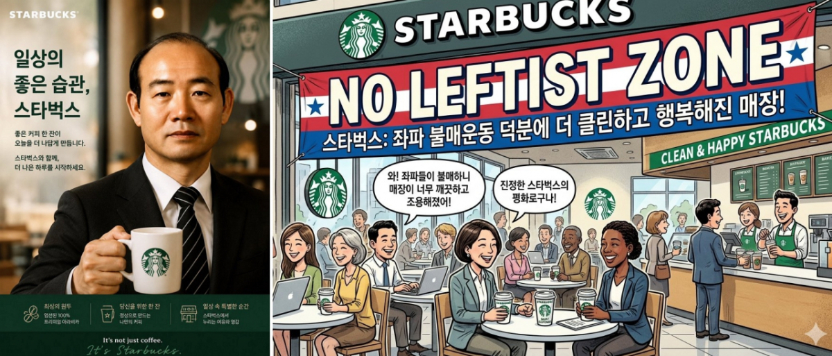 온라인 커뮤니티와 엑스에서 퍼지고 있는 스타벅스와 전두환 전 대통령 등을 합성한 AI 제작 가상 이미지가 퍼지면서 정치 이념적 갈등으로까지 번지고 있다. /사진=엑스 캡처