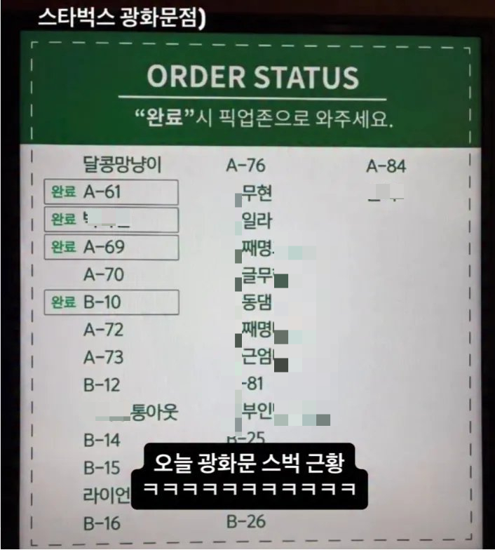  20일 일부 극우성향 누리꾼들이 스타벅스 이용 인증샷을 남기고 있다. 온라인 커뮤니티와 엑스에는 고(故) 노무현 전 대통령과 이재명 대통령을 비하 및 조롱하는 닉네임을 사용 중인 스타벅스 회원들이 나열된 스타벅스 광화문점 전광판 인증샷이 퍼졌다. /사진=온라인 커뮤니티 갈무리