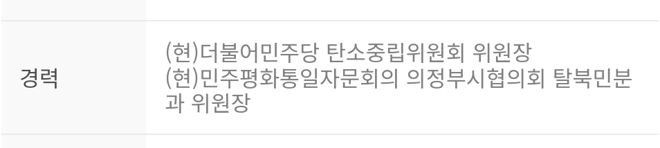 의정부 시의원선거 (라)선거구 B후보의 예비후보당시 경력 기재사항 /사진=중앙선거관리위원회 후보자정보
