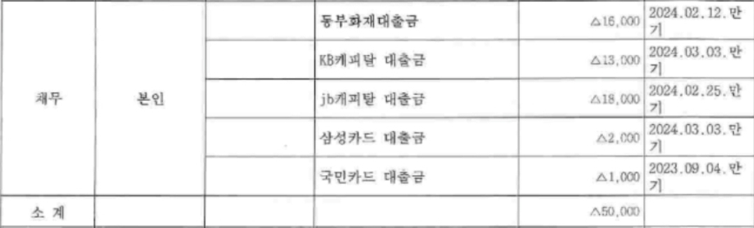 의정부 시의원선거 더불어민주당 비례대표 추천 1순위 C후보자 재산신고중 본인 채무./사진=중앙선거관리위원회 후보자정보