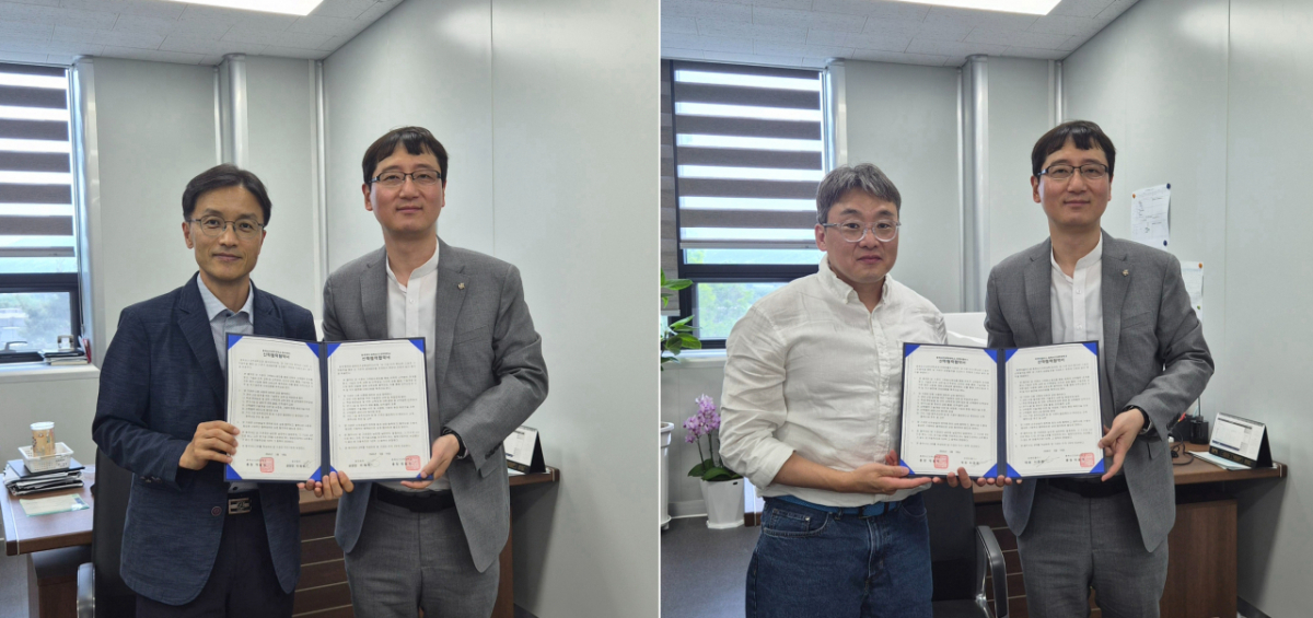 충북보건과학대가 동국제약(왼쪽 사진), 피앤비플러스와 산학협력 업무협약을 체결했다./사진제공=충북보건과학대