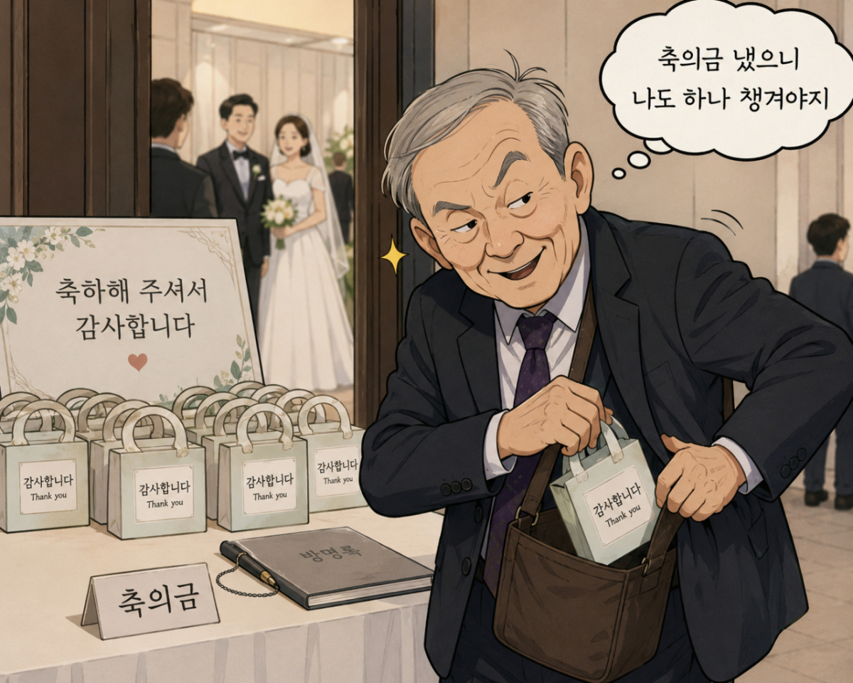 부산의 한 예식장에서 하객인 척 답례금을 챙긴 70대 남성이 징역형 집행유예를 선고받았다. 이미지는 챗GPT로 생성한 참고 이미지. /그래픽=챗GPT