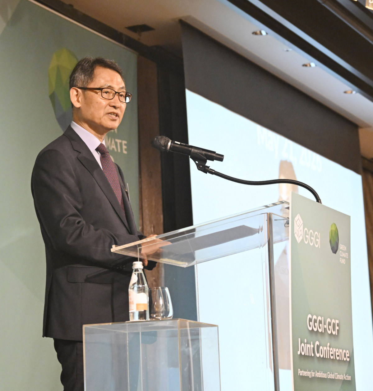 허장 재정경제부 차관이 5월 21일 서울 종로구 포시즌스 호텔에서 열린 GGGI-GCF 공동 컨퍼런스에 참석해 축사를 하고 있다./사진제공=재경부