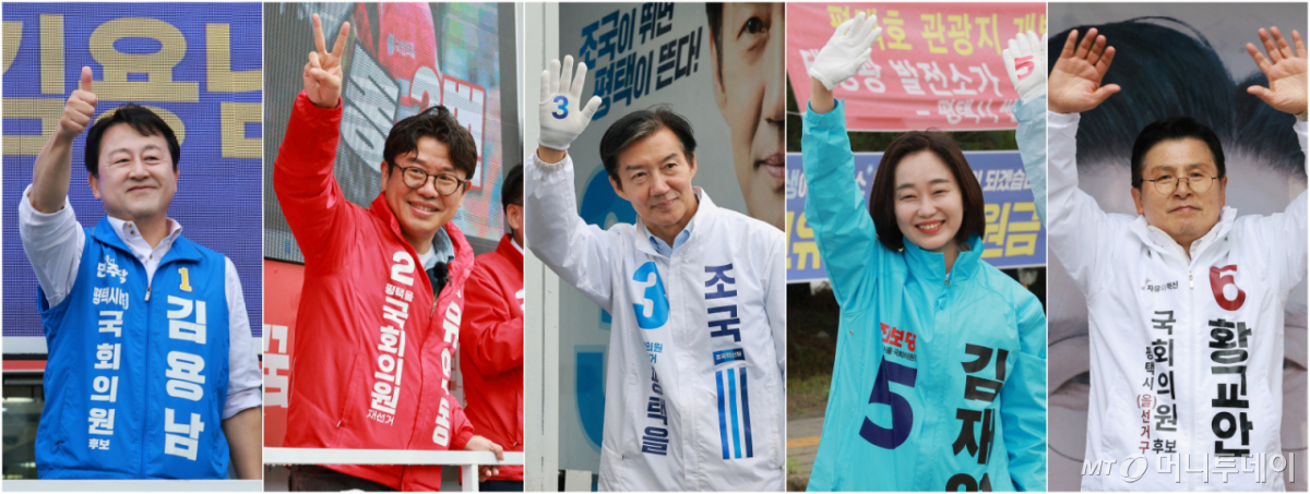 (평택=뉴스1) 임세영 기자 = 김용남 더불어민주당 경기평택을 국회의원 재선거 후보, 유의동 국민의힘 경기평택을 국회의원 재선거 후보(왼쪽부터), 조국 조국혁신당 경기평택을 국회의원 재선거 후보, 김재연 진보당 경기평택을 국회의원 재선거 후보, 황교안 자유와혁신당 경기평택을 국회의원 재선거 후보가 21일 경기도 평택시 안중시장 인근 및 KTX 경기남부역사 예정 부지 앞, 안중사거리에서 각각 지지를 호소하고 있다. 2026.5.21/뉴스1 Copyright © 뉴스1. All rights reserved. 무단 전재 및 재배포, AI학습 이용 금지. /사진=(평택=뉴스1) 임세영 기자