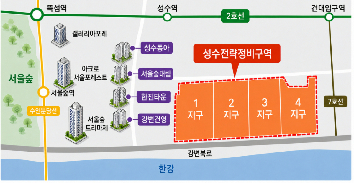 AI로 생성한 성수동 일대 주요 구축단지
