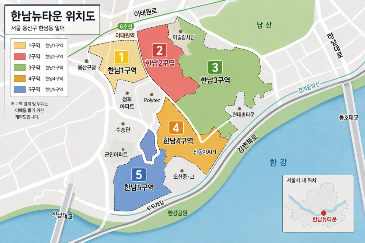 AI를 활용해 생성한 한남뉴타운 위치도/