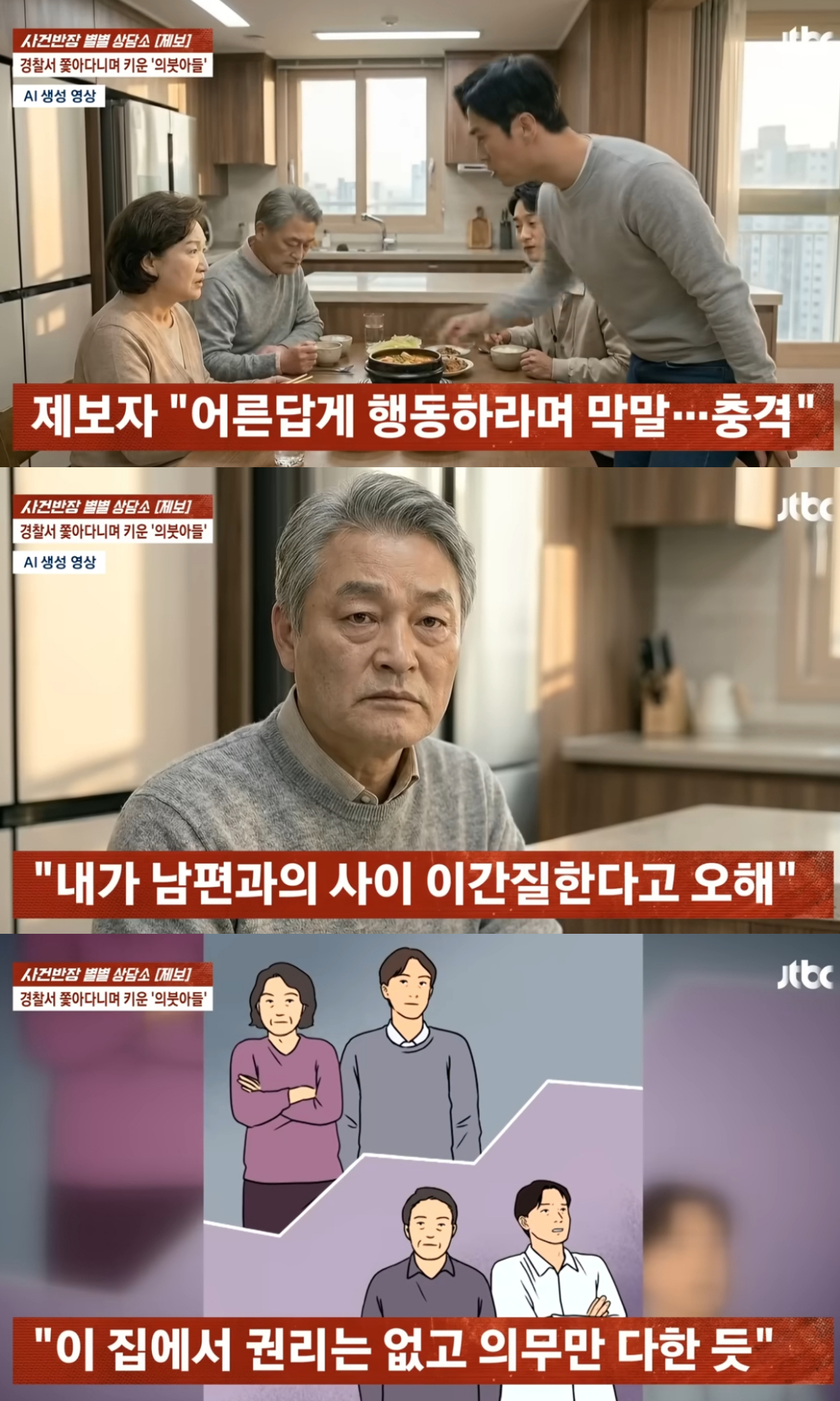 20년 전 재혼한 60대 여성이 의붓아들과의 갈등 끝에 "이혼까지 고민하고 있다"고 털어놨다. /사진=JTBC '사건반장' 캡처
