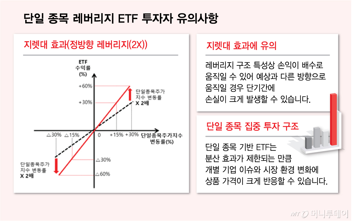 단일 종목 레버리지 ETF 투자자 유의사항/그래픽=김다나