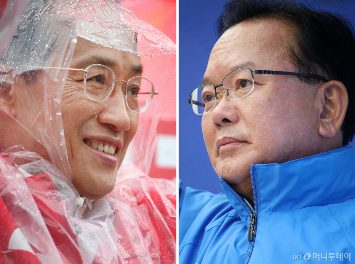 (대구=뉴스1) 공정식 기자 = 추경호 국민의힘 대구시장 후보(왼쪽)가 27일 오전 대구 북구 팔달교 앞에서 출근길 시민들을 향해 인사하고 있다. 같은 날 오전 김부겸 더불어민주당 대구시장 후보는 북구 태전네거리에서 아침 인사를 하고 있다. 2026.5.27/뉴스1 Copyright © 뉴스1. All rights reserved. 무단 전재 및 재배포, AI학습 이용 금지. /사진=(대구=뉴스1) 공정식 기자