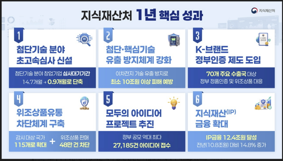 지식재산처 '국민주권정부 출범 1주년 핵심성과' 인포그래픽./사진제공=지식재산처