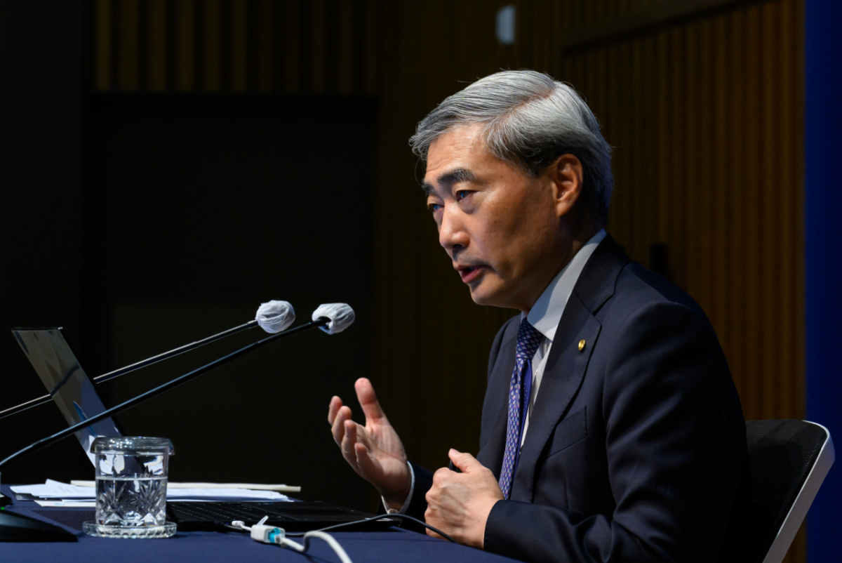 신현송 한국은행 총재가 28일 서울 중구 한국은행 본관에서 열린 통화정책방향 기자간담회에서 발언하고 있다./사진제공=뉴시스