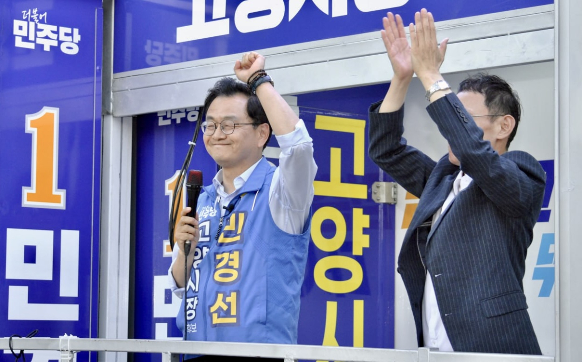 민경선 고양시장 후보가 탄현 유세에서 연설을 진행하고 있다. /사진제공=민경선 후보
