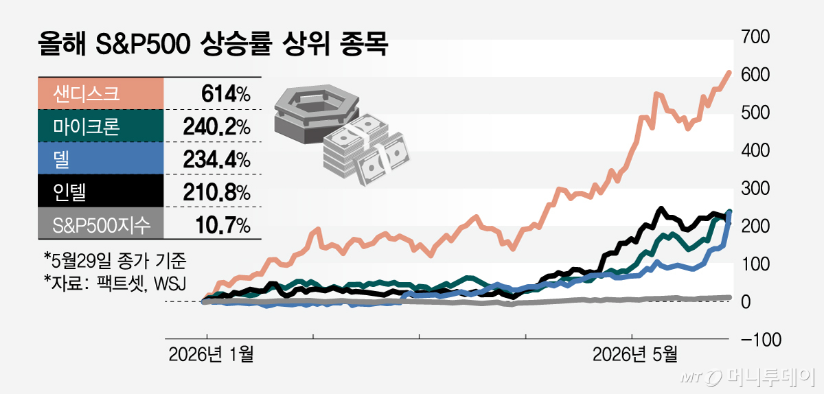 올해 S&P500 상승률 상위 종목/그래픽=임종철