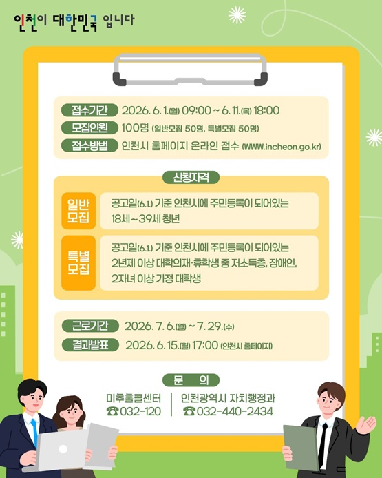 인천시 하계 청년 아르바이트 포스터./사진제공=인천시