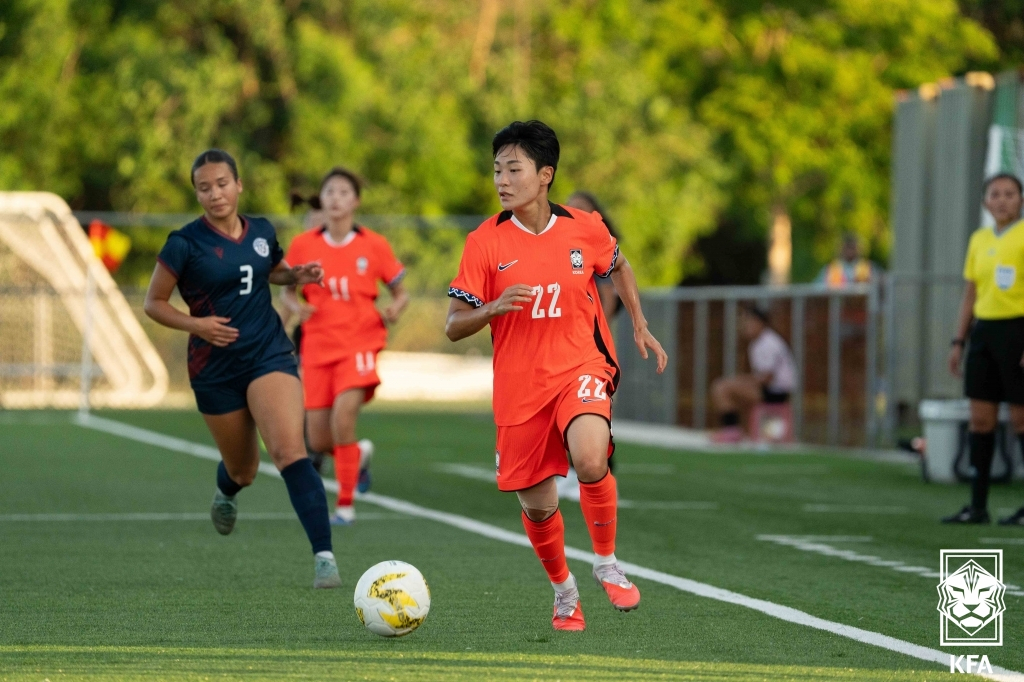 3일 오후 5시(한국시간) 괌축구협회 트레이닝센터 2구장에서 열린 2026 동아시아축구연맹(EAFF) E-1 풋볼 챔피언십(동아시안컵) 예선 1차전 괌전에 나선 한다인. /사진=대한축구협회 제공