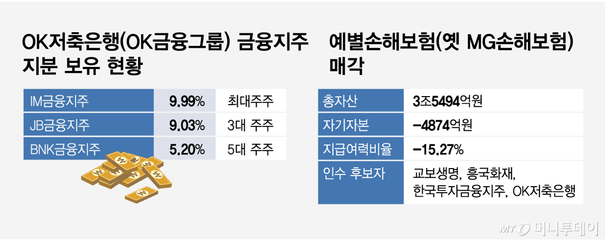 OK저축은행 금융지주 지분 보유 현황, 예별손해보험 매각/그래픽=임종철