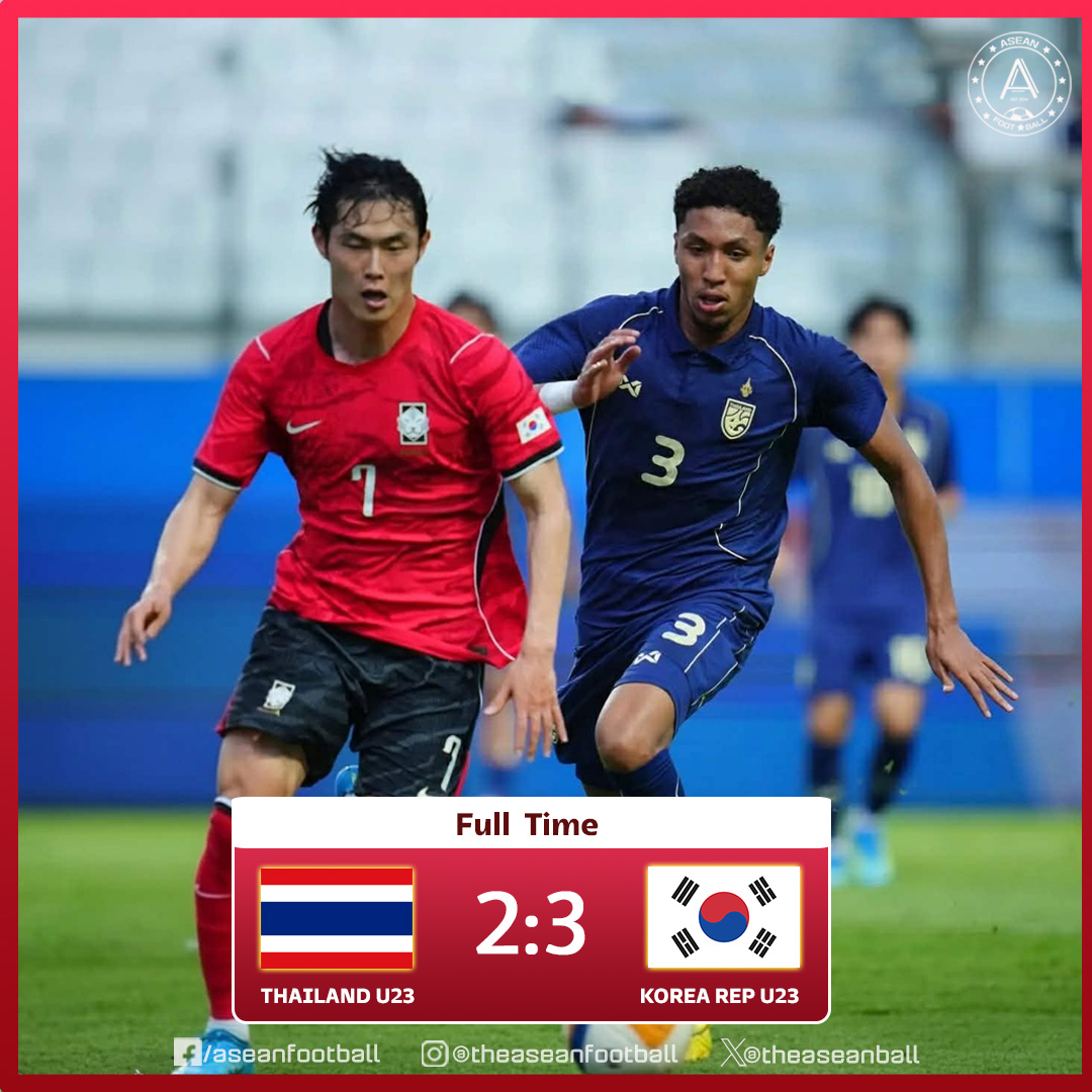 23세 이하(U23) 축구대표팀 평가전에서 태국에 3-2 역전승을 거둔 한국 축구 대표팀. 왼쪽은 강성진. /사진=아세안풋볼 SNS 캡처