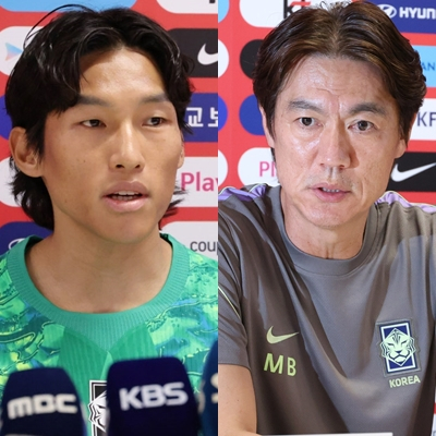 김승규(왼쪽)와 홍명보 대한민국 축구 국가대표팀 감독. /사진=김진경 대기자