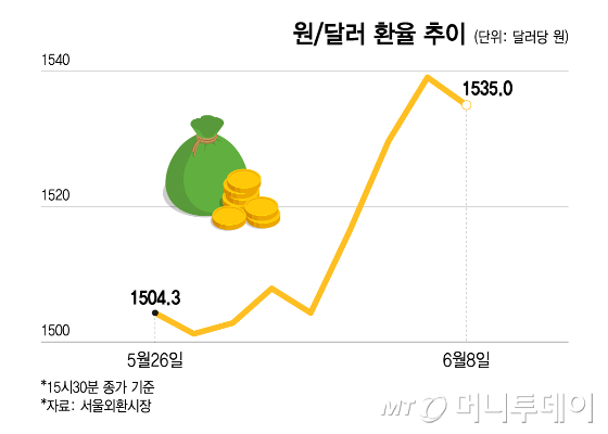 원달러 환율 추이/그래픽=윤선정