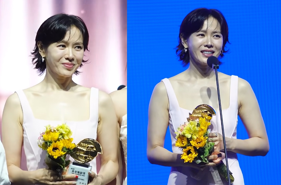 배우 손예진이 시상식에서 선보인 드레스 스타일링을 두고 일부 누리꾼들이 아쉬운 반응을 보이고 있다. /사진=MTN STAR 유튜브 영상 갈무리