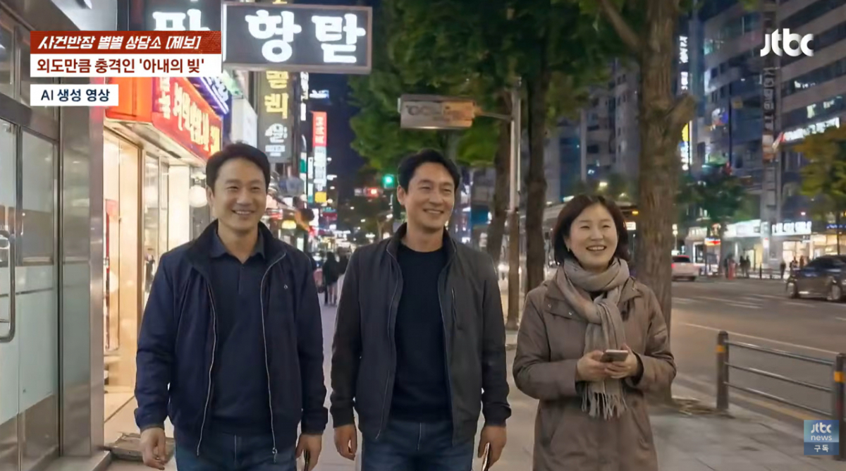 공장에서 근무한다는 남성은 시도 때도 없이 식당을 찾아와 A씨 아내를 챙겼다. 어쩌다 셋이 함께 길을 걸을 때도 남성은 A씨 아내가 차도쪽으로 걷지 않도록 인도 안쪽으로 밀어줬다. 한번은 술집에서 A씨 아내 옆에 앉고, 입술에 뭐가 묻었다며 손으로 닦아준 적도 있다. /사진=JTBC '사건반장'