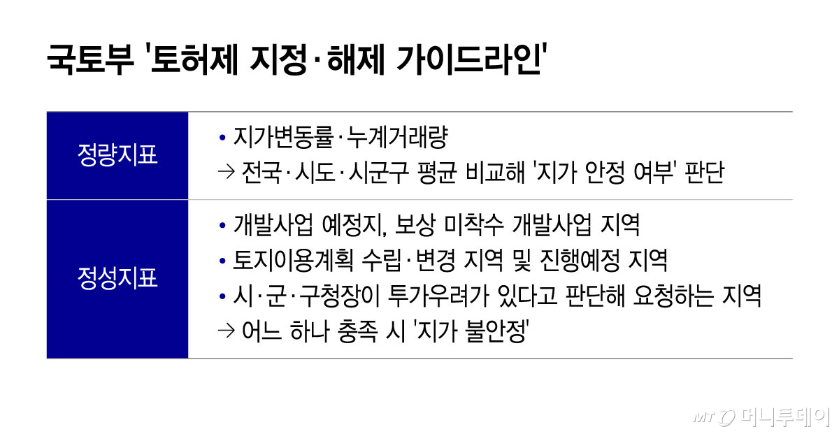 국토부 '토허제 지정·해제 가이드라인'/그래픽=윤선정