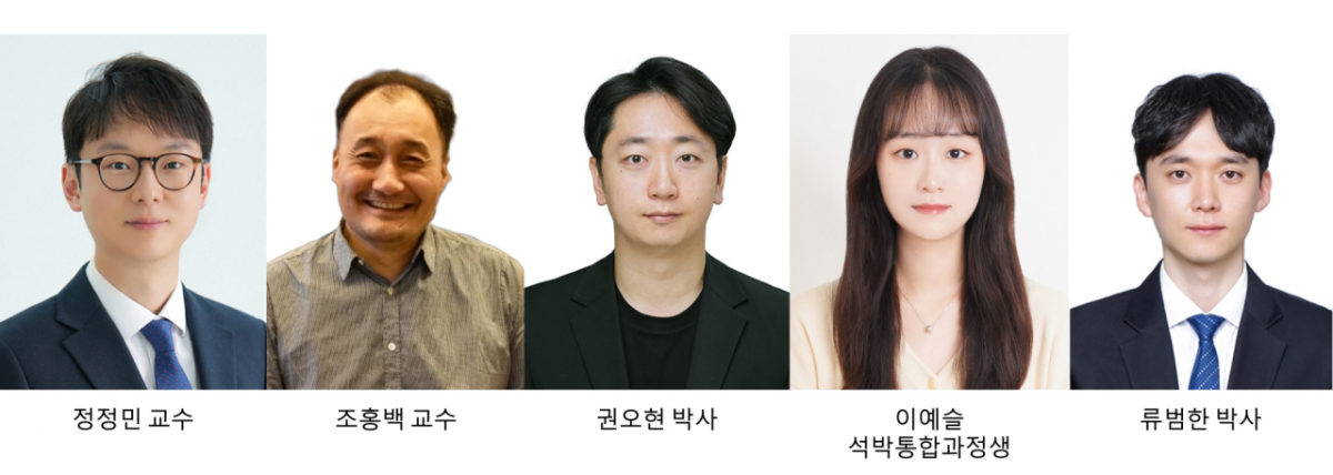 정정민 가톨릭대 생명공학과 교수, 조홍백 성균관대 생명과학과 교수, 권오현 가톨릭대 박사, 이예슬 석박사통합과정, 기초과학연구원 류범한 박사.(왼쪽부터)/사진제공=가톨릭대