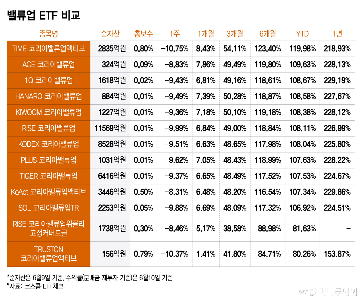 밸류업 ETF 비교/그래픽=윤선정
