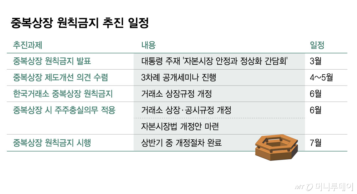 당초 계획된 중복상장 원칙금지 추진 일정/그래픽=김현정